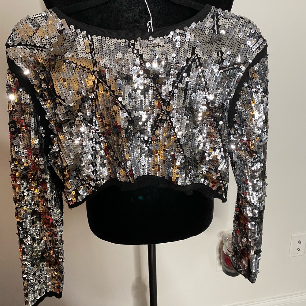 Zara Silver and Black Sequin Sweater